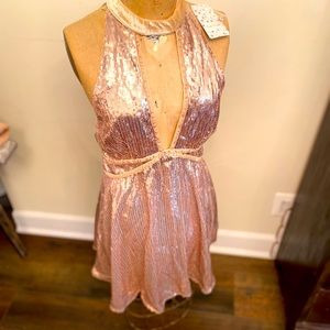 Free people rose, gold, mini cocktail, dress, sequins